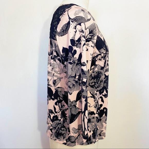 GILLIGAN O’MALLEY lace back gathered front silky print pj lounge knit top M - Picture 4 of 9